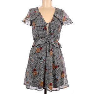 Bailey Blue NWT Floral Print Plaid Ruffle Short Sleeve Dress Black/White Large